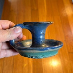 Klickitat Studio Pottery / Blue Stoneware Candlestick Holder